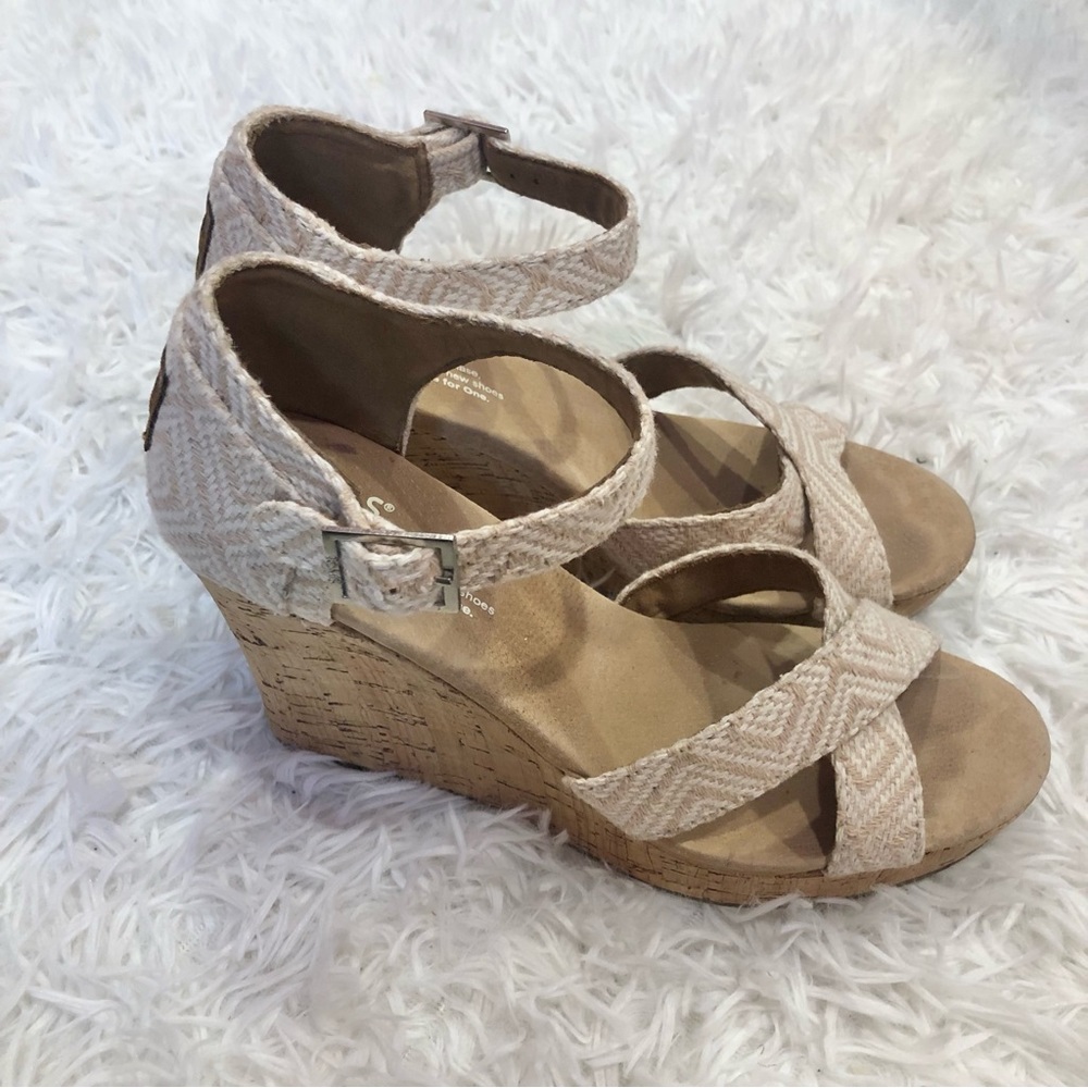 Tom’s Sienna Cork Strappy Wedges Tan Nude 7.5